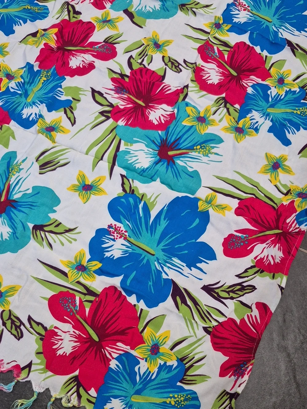Floral Hawaiian Pareo - Blue & Pink Tropical Hibiscus
